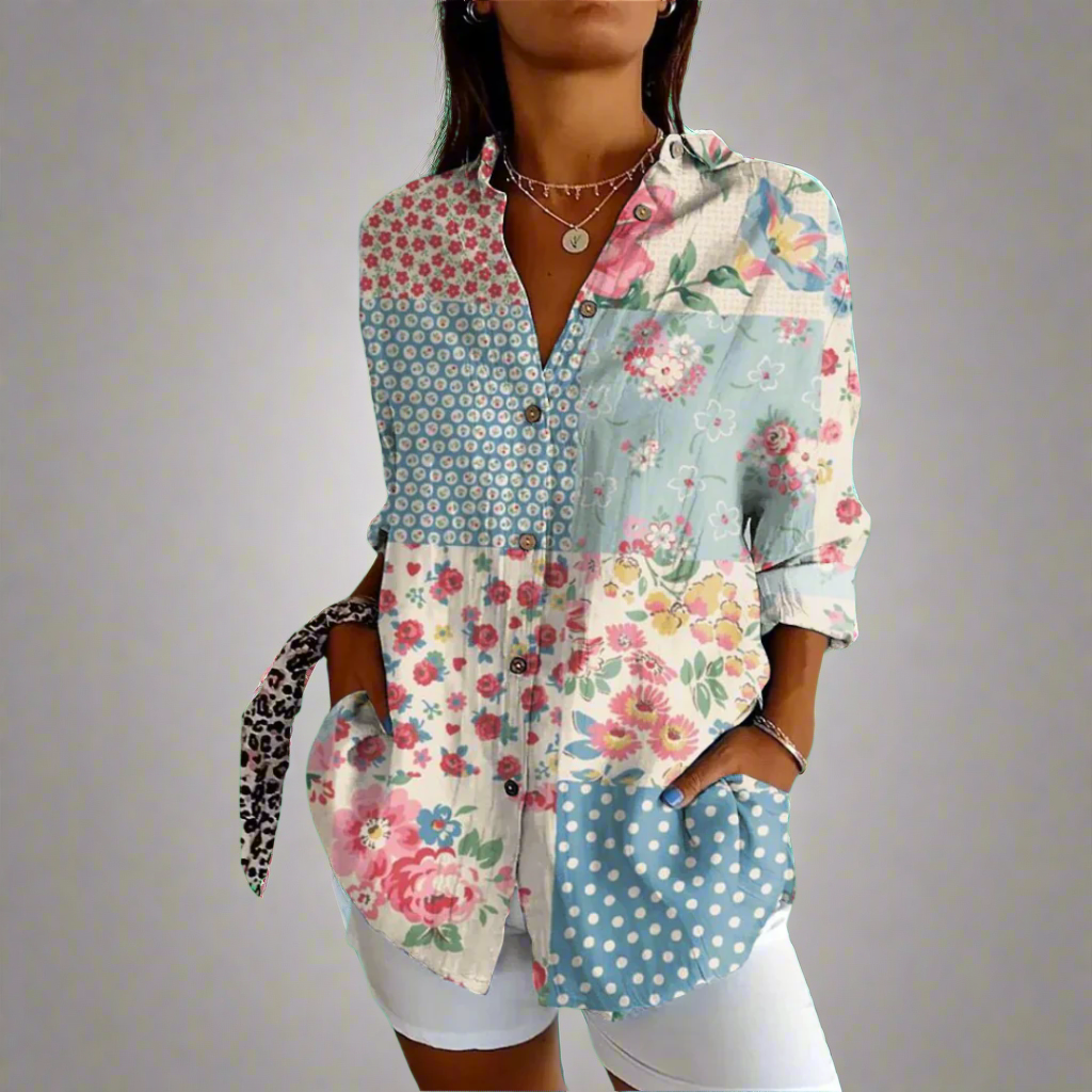 Delia | Vintage-bluse lavet af førsteklasses stof med håndlavede detaljer