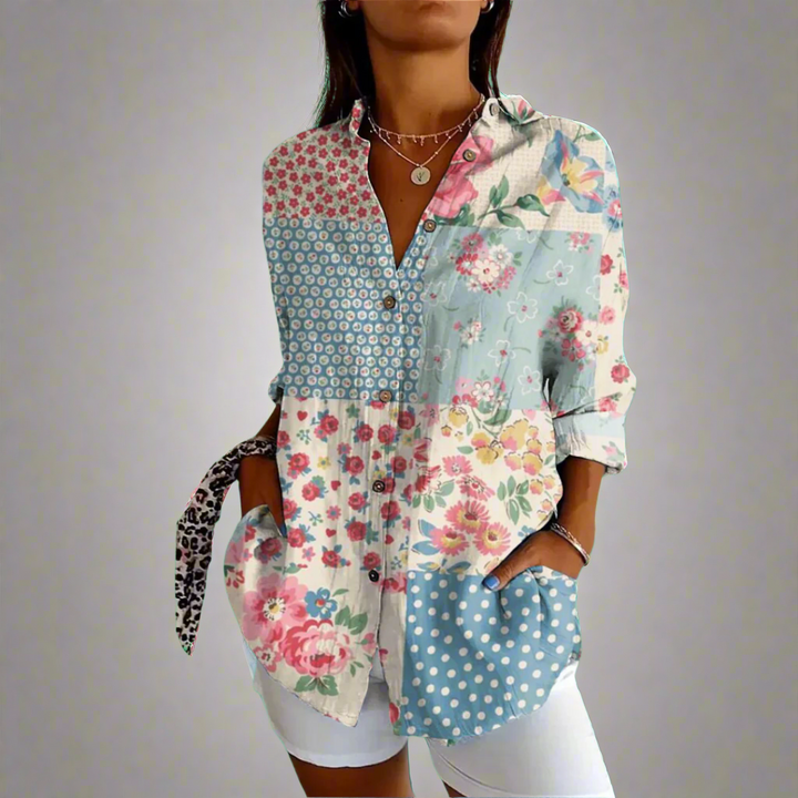 Delia | Vintage-bluse lavet af førsteklasses stof med håndlavede detaljer
