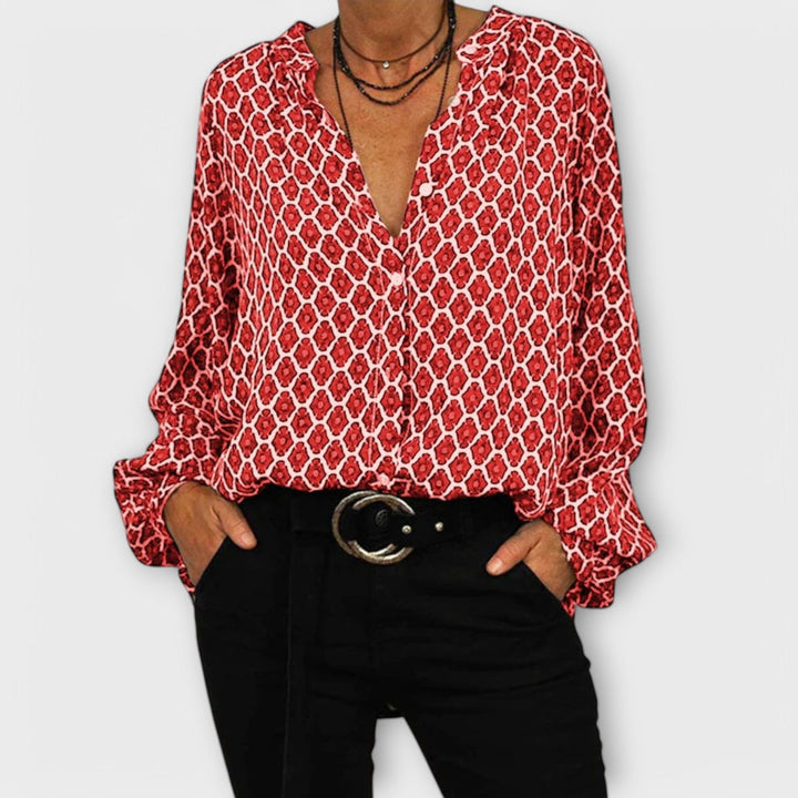 Zara - Stilfuld bluse med V-hals og lange ærmer